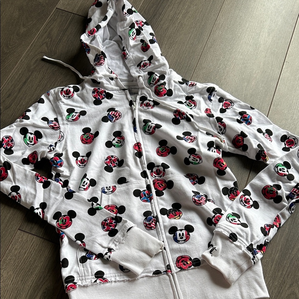Vintage Epcot Worldshowcase Mickey Mouse Patterned Hoodie